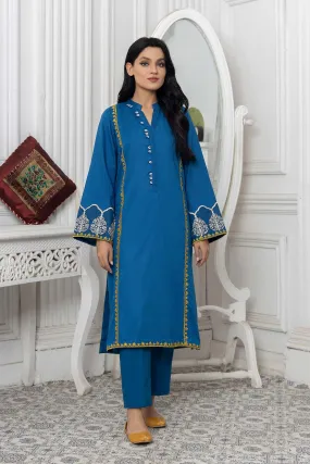 2-Pc Embriodered Broucha Long Shirt with Cotton Straight Trouser CNP22-82