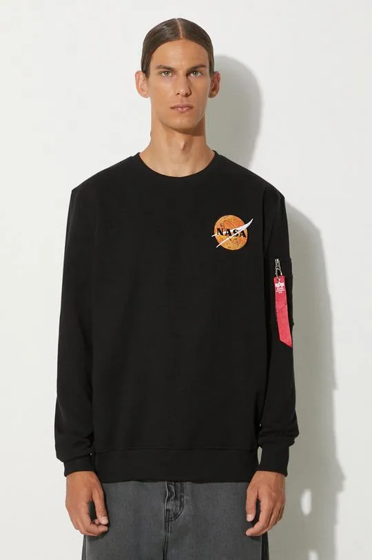 Alpha Industries sweatshirt NASA Davinci Sweater men's black color