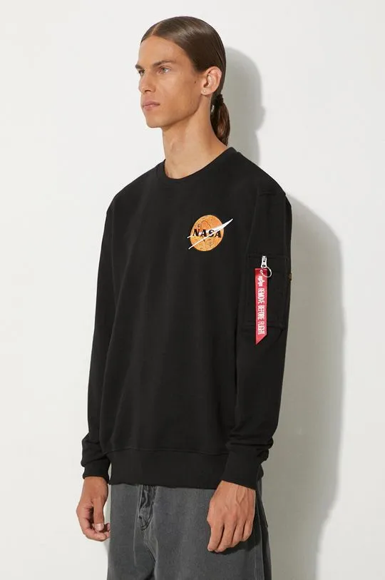 Alpha Industries sweatshirt NASA Davinci Sweater men's black color