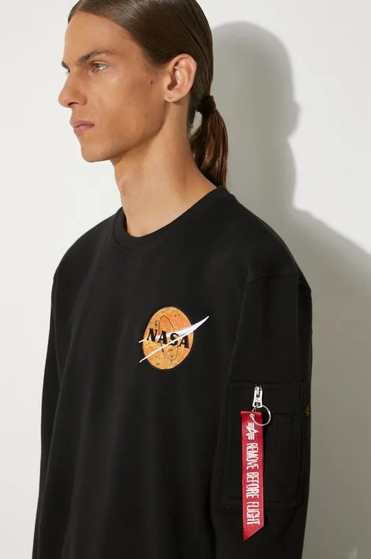 Alpha Industries sweatshirt NASA Davinci Sweater men's black color