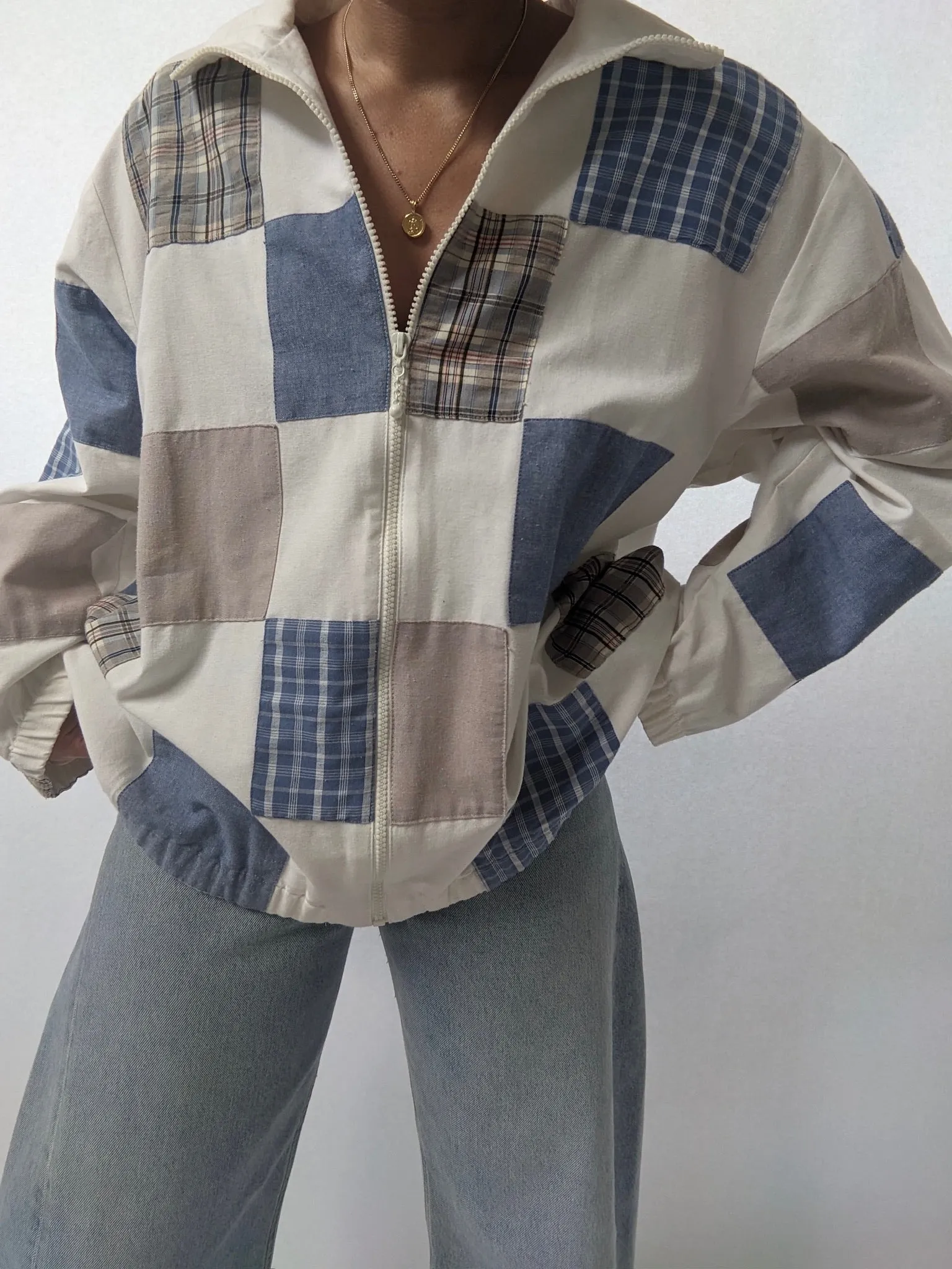 Amazing Vintage Chambray & Plaid Patched Jacket