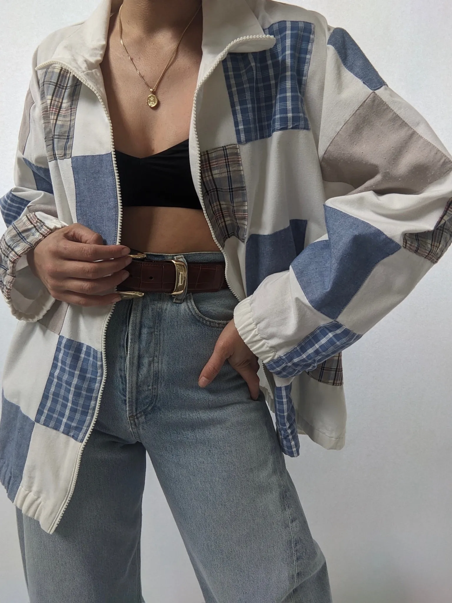 Amazing Vintage Chambray & Plaid Patched Jacket