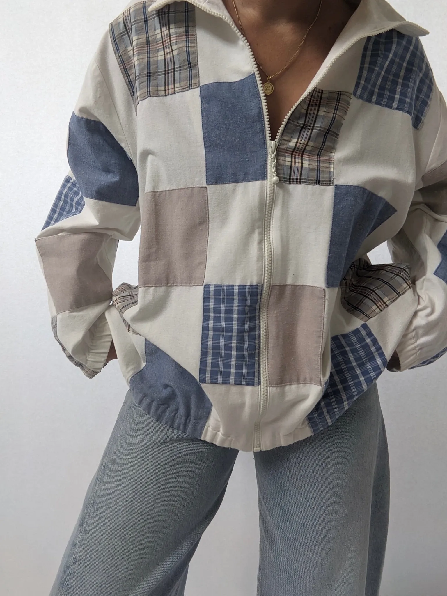 Amazing Vintage Chambray & Plaid Patched Jacket