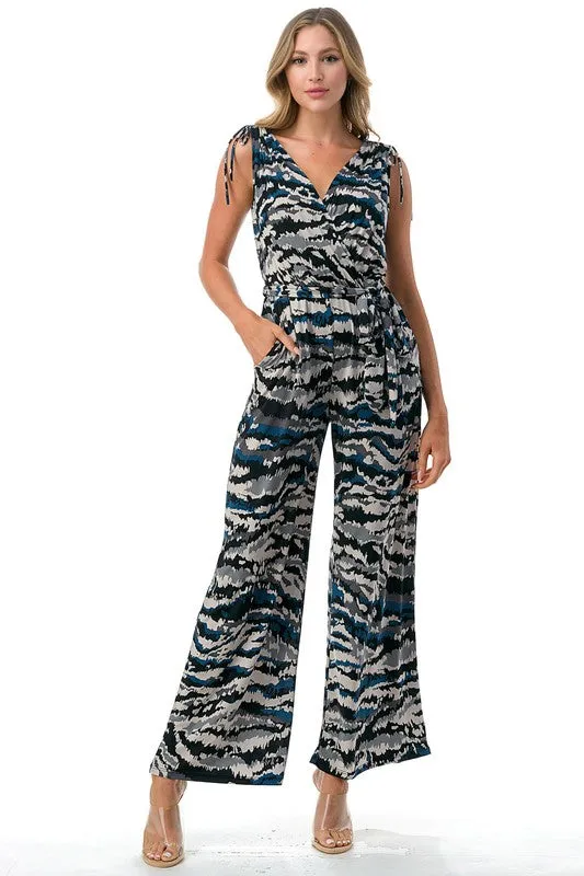 Ariella Belted Surplice Culotte Jumpsuit