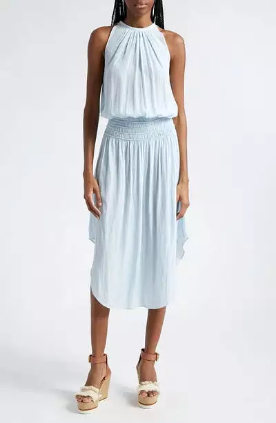 AUDREY SMOCKED MIDI DRESS (CRYSTAL BLUE) - RAMY BROOK