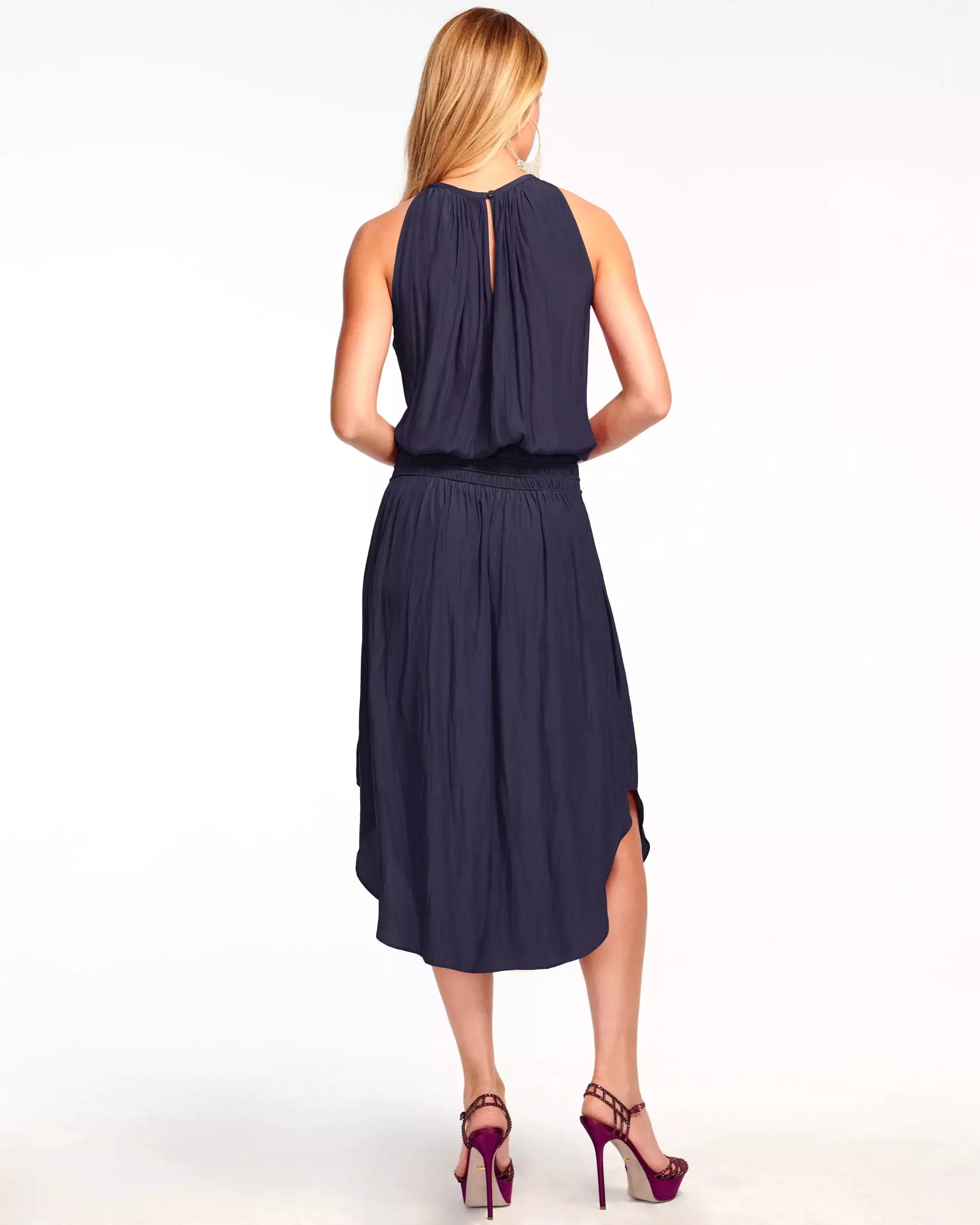 AUDREY SMOCKED MIDI DRESS (SPRING NAVY) - RAMY BROOK