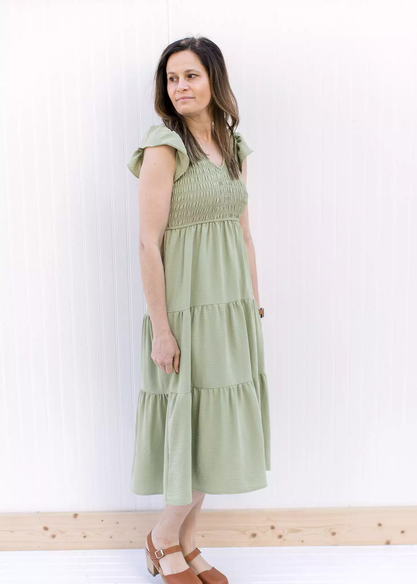 Basil Smocked Midi Dress