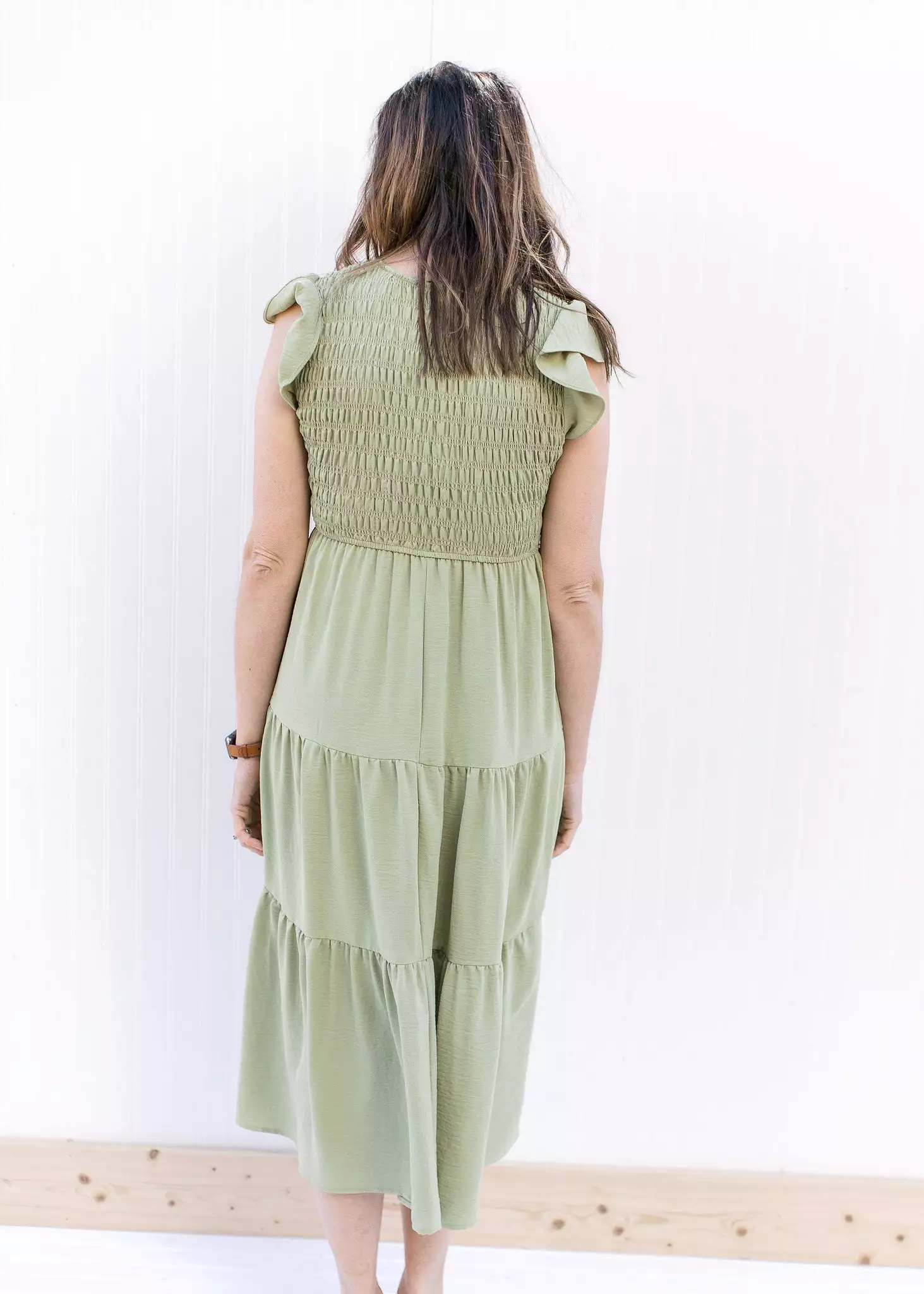 Basil Smocked Midi Dress