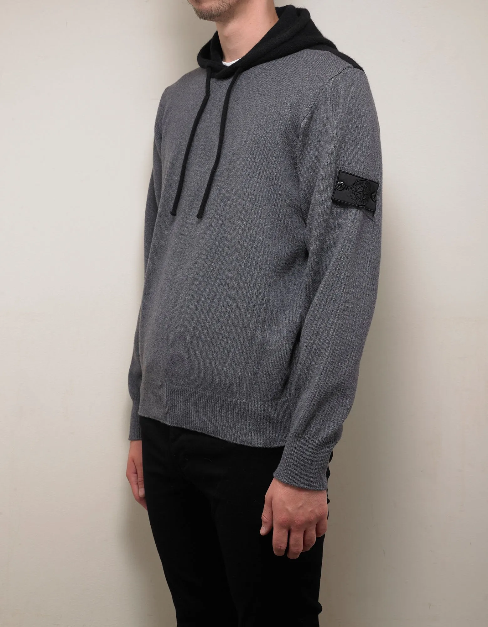 Bi-Colour Wool-Blend Knitted Hoodie