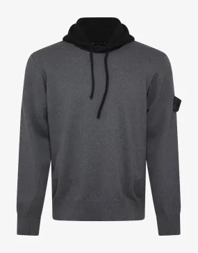 Bi-Colour Wool-Blend Knitted Hoodie