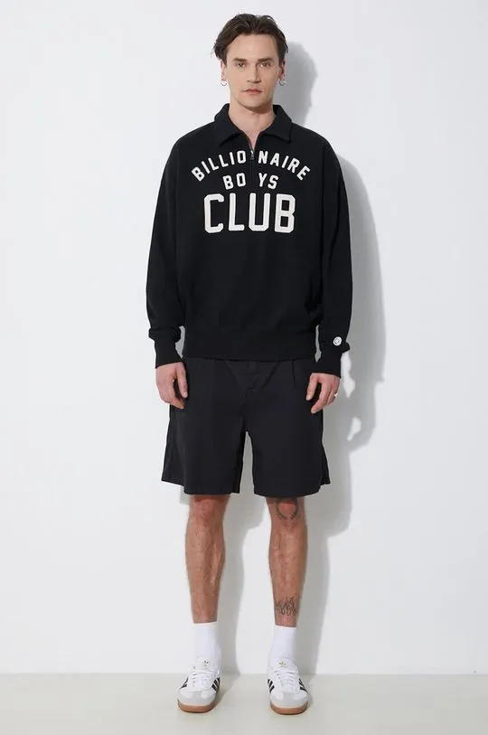 Billionaire Boys Club cotton sweatshirt Collared Half Zip Sweater black color with a print B24125