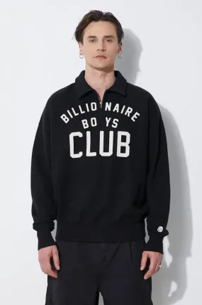 Billionaire Boys Club cotton sweatshirt Collared Half Zip Sweater black color with a print B24125