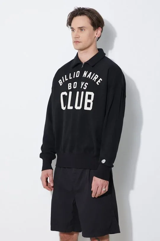 Billionaire Boys Club cotton sweatshirt Collared Half Zip Sweater black color with a print B24125