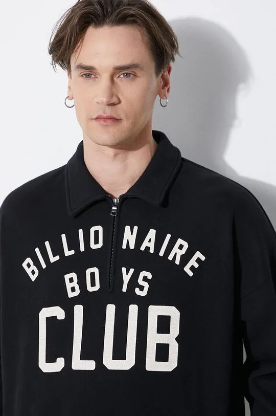 Billionaire Boys Club cotton sweatshirt Collared Half Zip Sweater black color with a print B24125