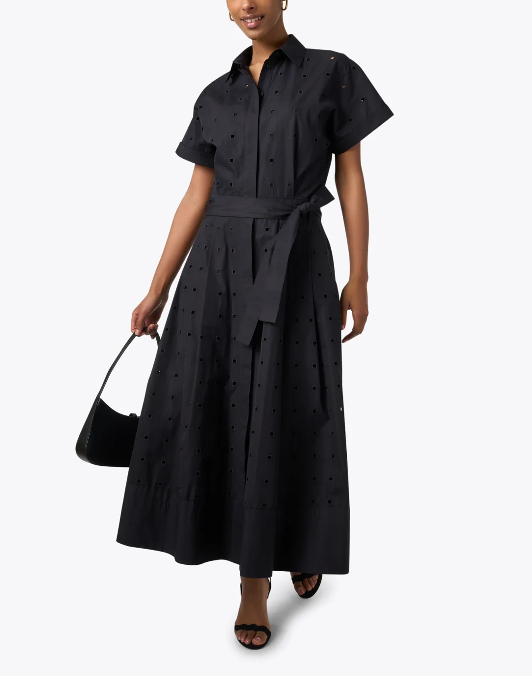 Black Eyelet Cotton Shirt Dress