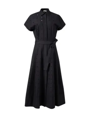 Black Eyelet Cotton Shirt Dress