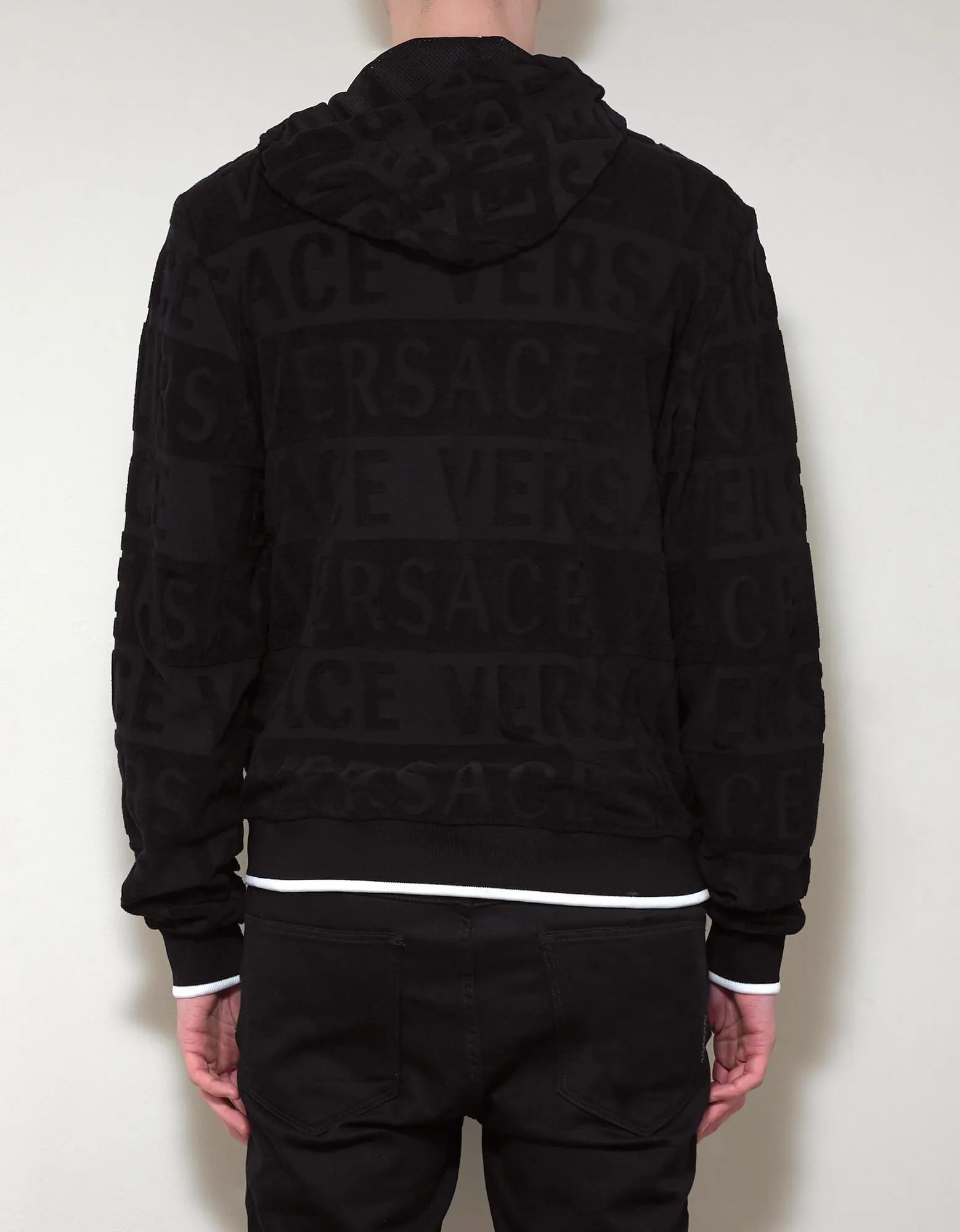 Black Towelling Logo Zip Hoodie