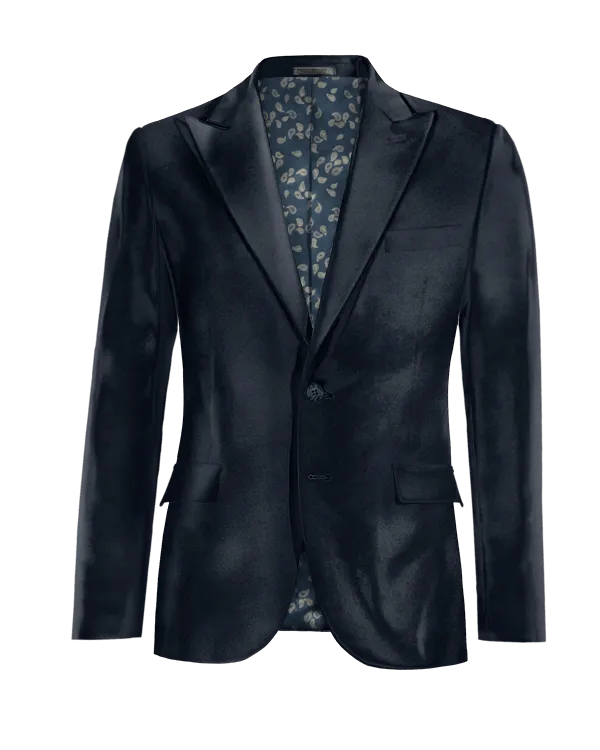  Blazer azul marino de terciopelo solapa en pico edición limitada