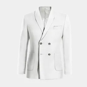  Blazer cruzada blanco nieve de lino solapa redonda