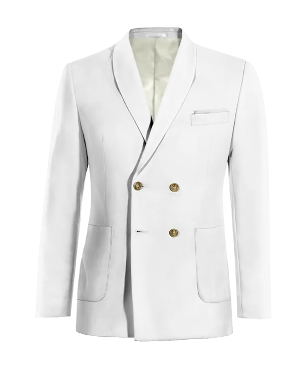  Blazer cruzada blanco nieve de lino solapa redonda