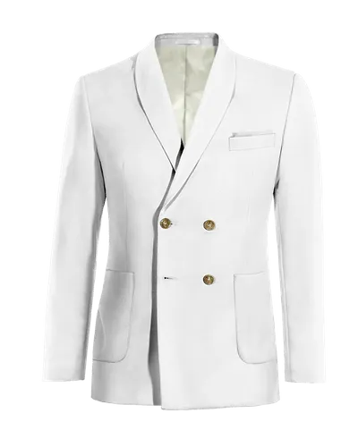  Blazer cruzada blanco nieve de lino solapa redonda