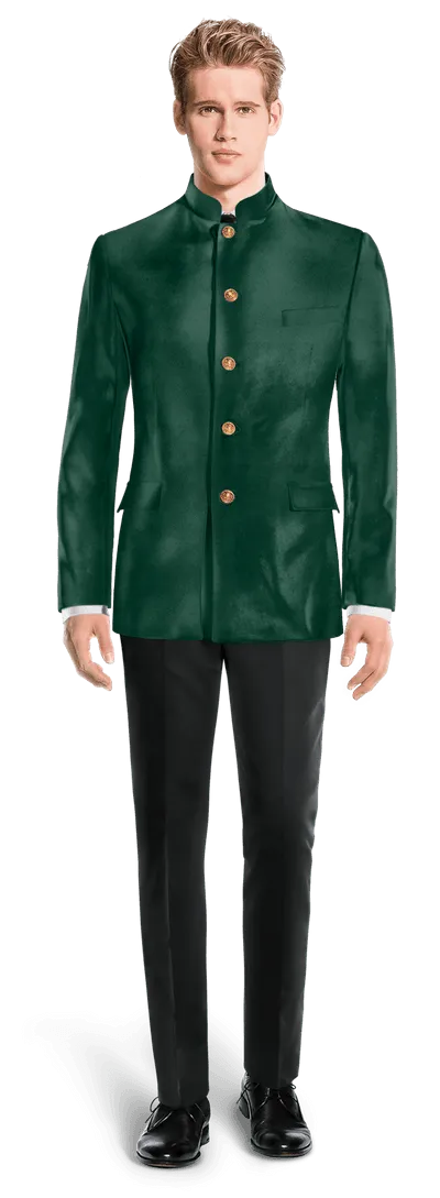  Blazer cuello mao verde azulado de terciopelo slim fit