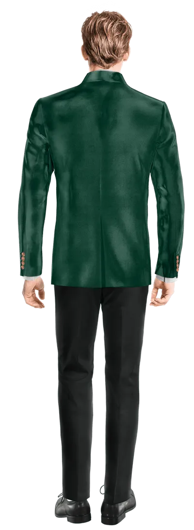  Blazer cuello mao verde azulado de terciopelo slim fit