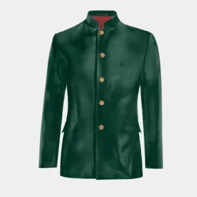  Blazer cuello mao verde azulado de terciopelo slim fit