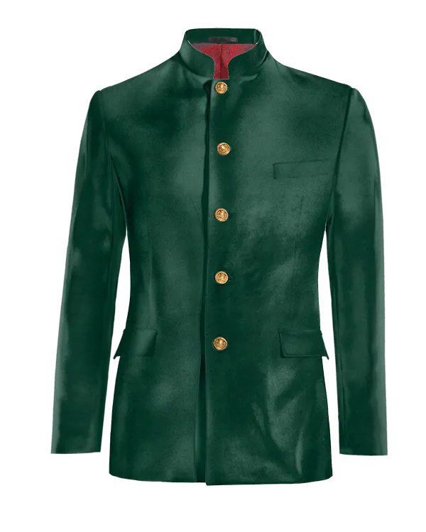  Blazer cuello mao verde azulado de terciopelo slim fit