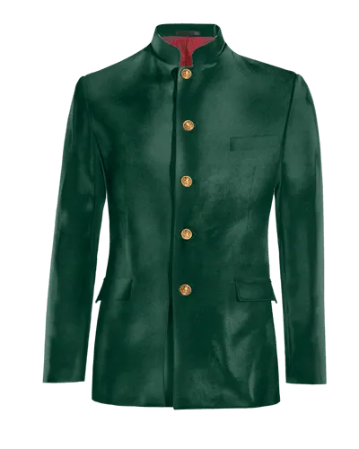  Blazer cuello mao verde azulado de terciopelo slim fit