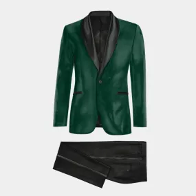  Blazer Esmoquin verde azulado de terciopelo con solapa en negro y pantalón negro