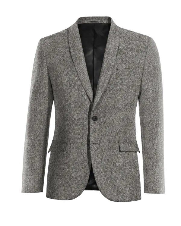  Blazer gris claro de donegal tweed solapa redonda