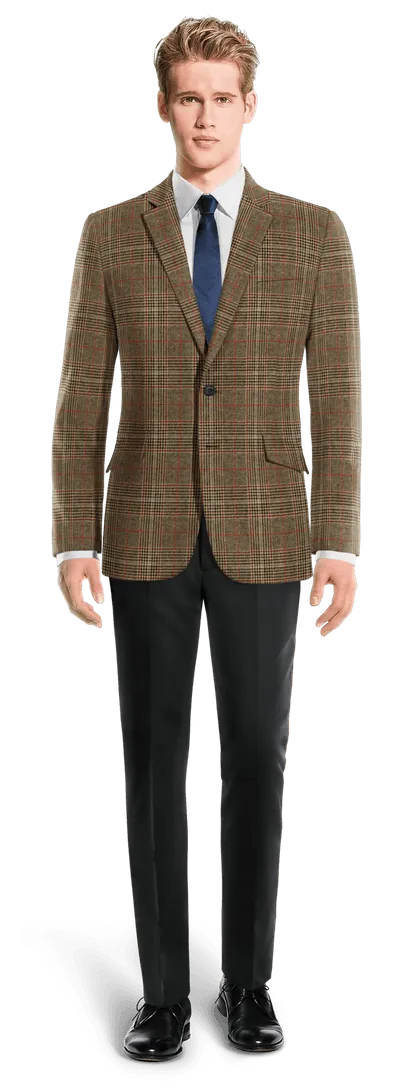  Blazer marrón de tweed príncipe de gales slim fit