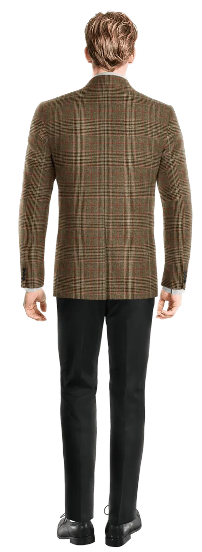  Blazer marrón de tweed príncipe de gales slim fit