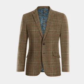  Blazer marrón de tweed príncipe de gales slim fit