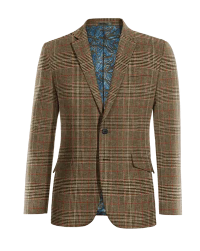  Blazer marrón de tweed príncipe de gales slim fit