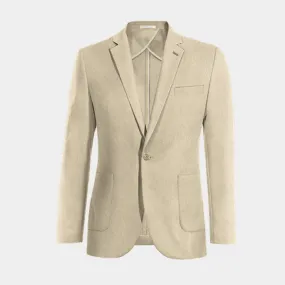  Blazer sin forro beige de lino esencial de 1 botón