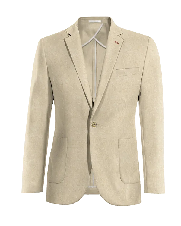  Blazer sin forro beige de lino esencial de 1 botón