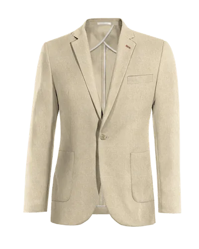  Blazer sin forro beige de lino esencial de 1 botón