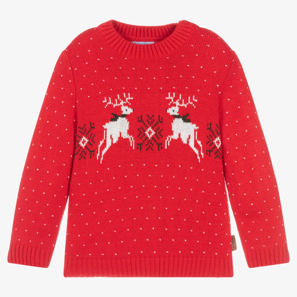 Boys Red Reindeer Sweater