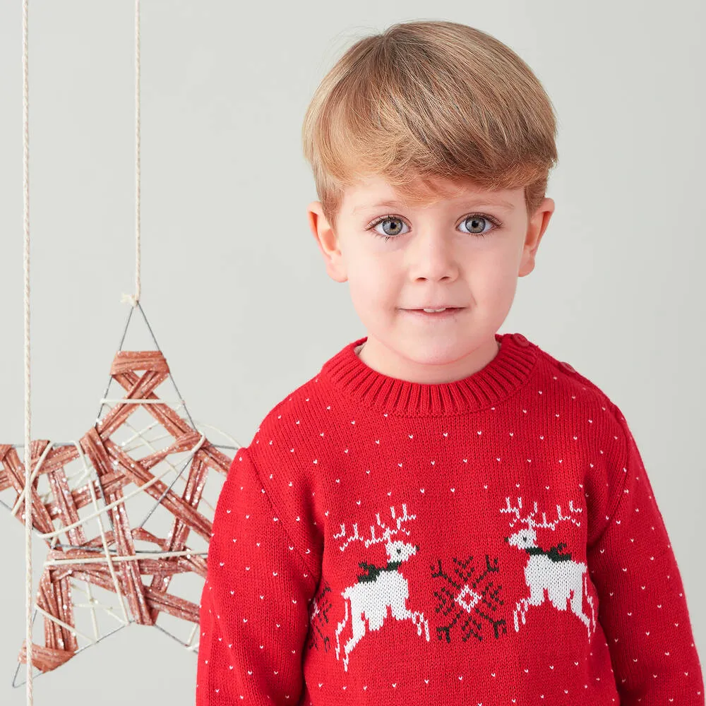 Boys Red Reindeer Sweater