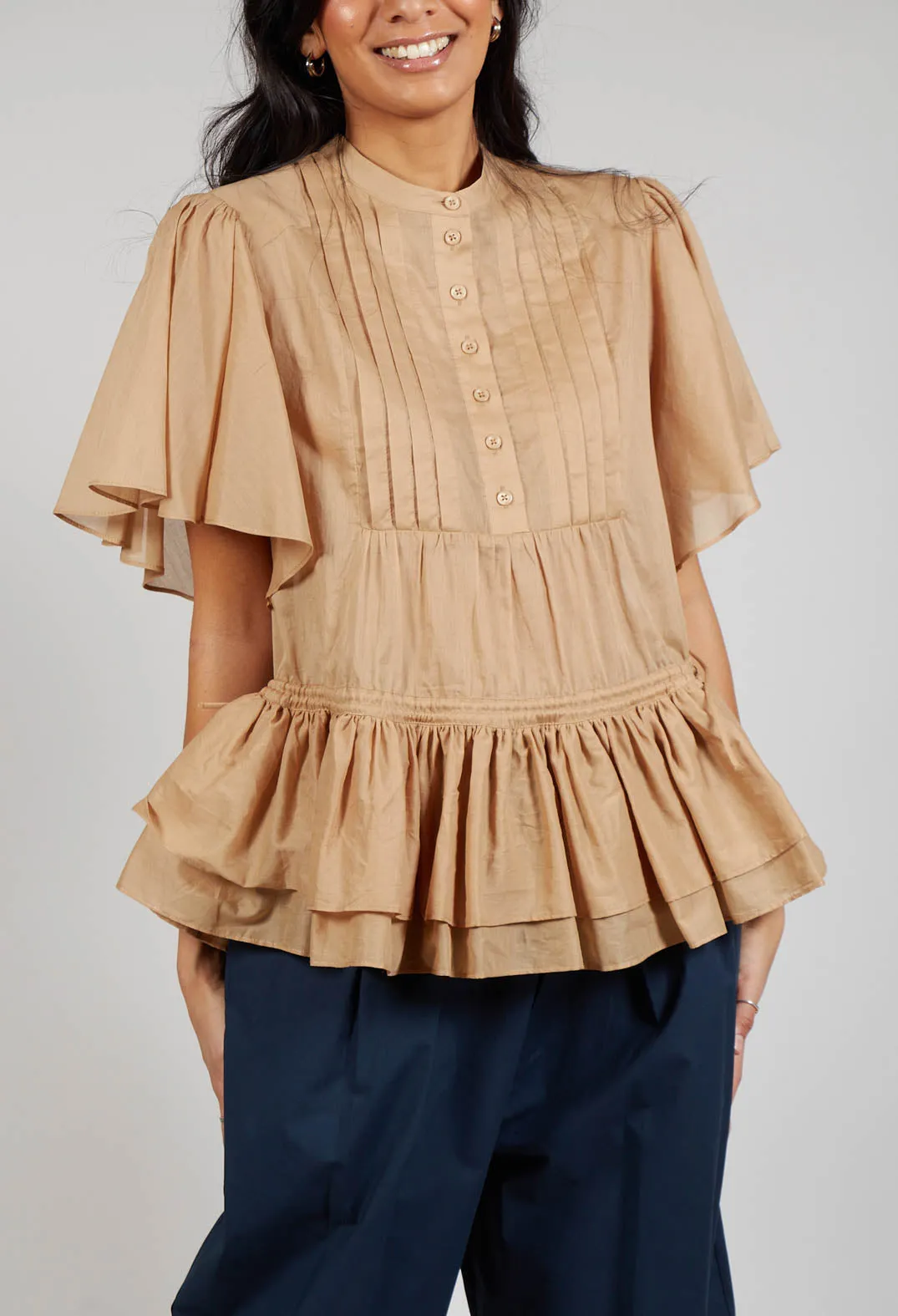 Button Up Blouse in Camel