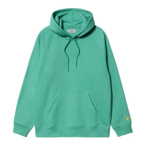 Carhartt WIP Chase Hoody Aqua Green / Gold, 58/42% Cotton/Polyester Sweat, 13 oz, regular fit, brushed, flatlock stitching, adju