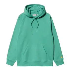 Carhartt WIP Chase Hoody Aqua Green / Gold, 58/42% Cotton/Polyester Sweat, 13 oz, regular fit, brushed, flatlock stitching, adju