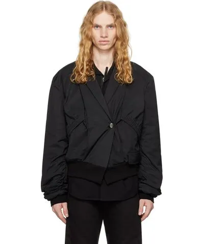 CARNET-ARCHIVE Black Architectural Padded Tailored Bomber Jacket