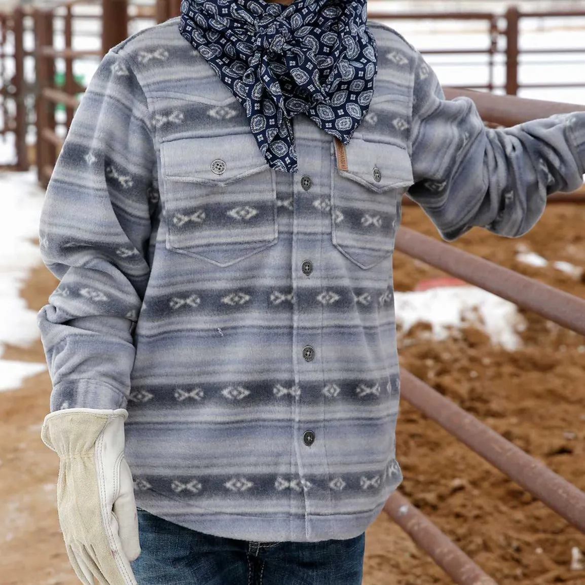 Cinch Boy's Aztec Polar Fleece Shirt Jacket-Blue