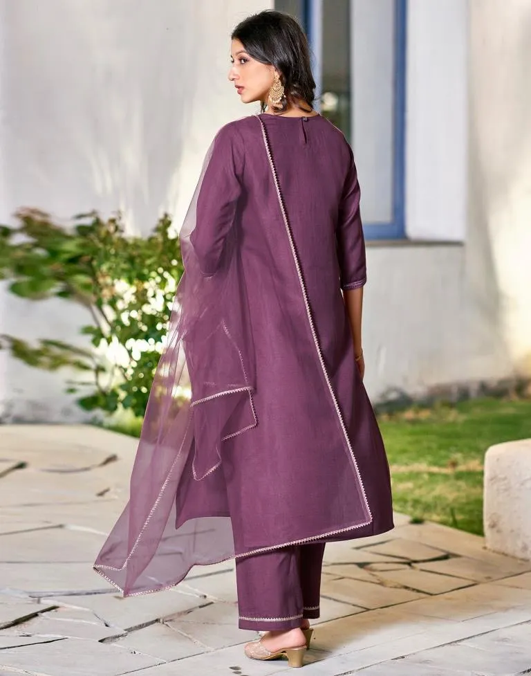 Dusty Magenta Cotton Embroidery Straight Kurta Set