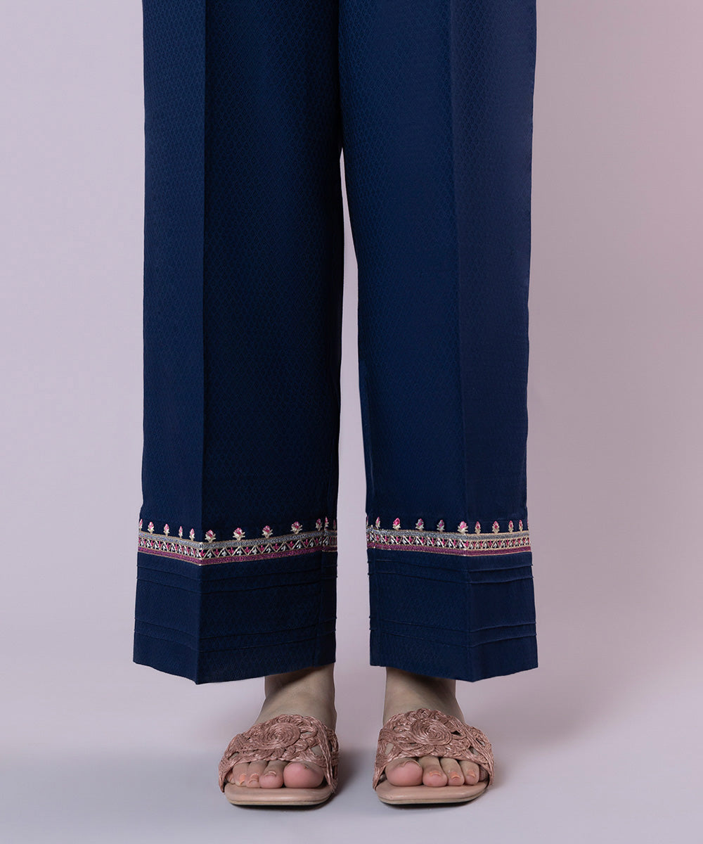 Embroidered Cotton Straight Pants