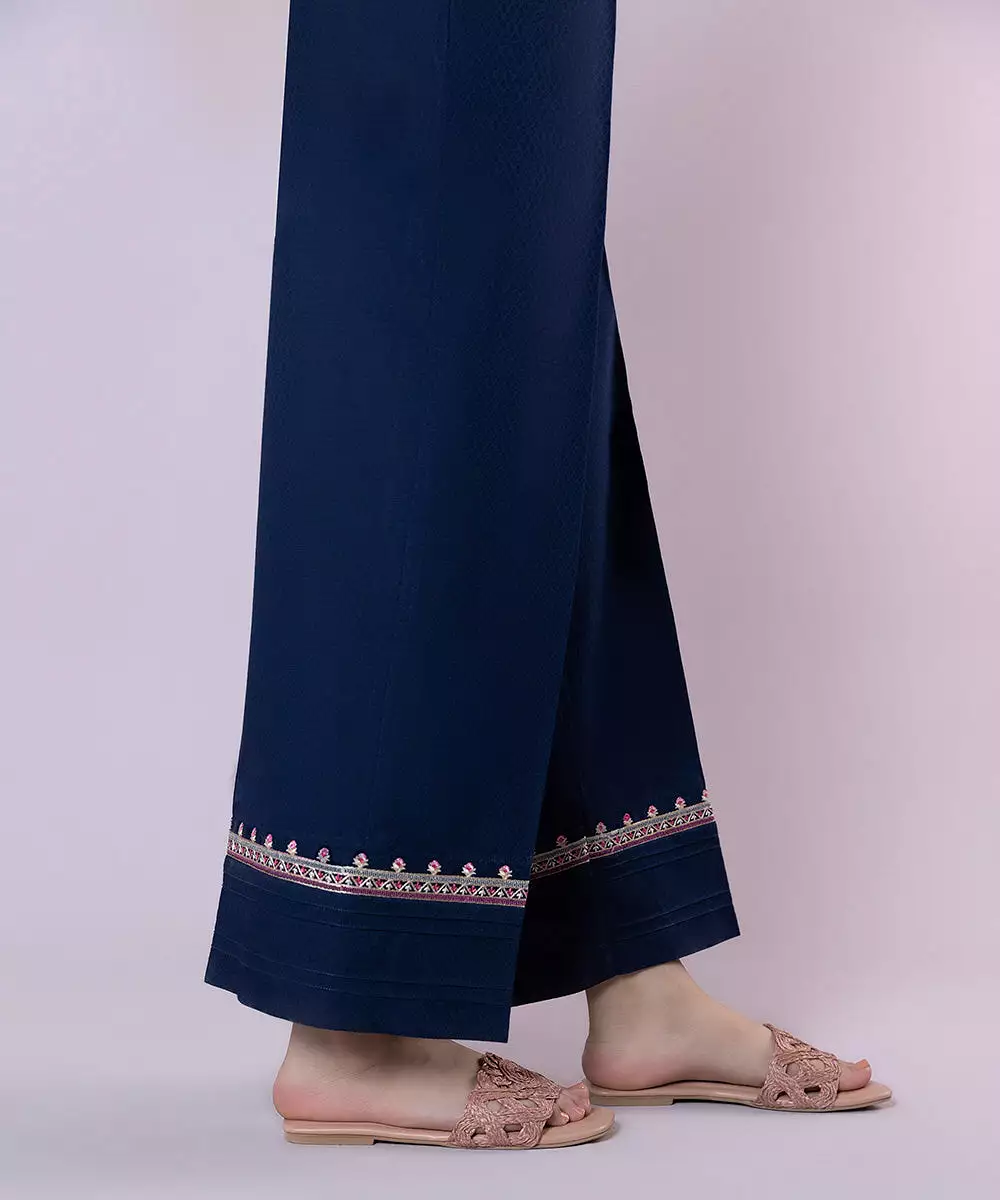 Embroidered Cotton Straight Pants