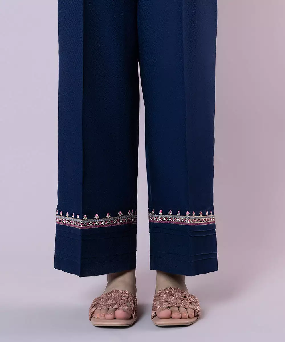 Embroidered Cotton Straight Pants